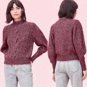 Rebecca Taylor Tweed Mockneck Pullover Burgundy Wool Alpaca Size Small